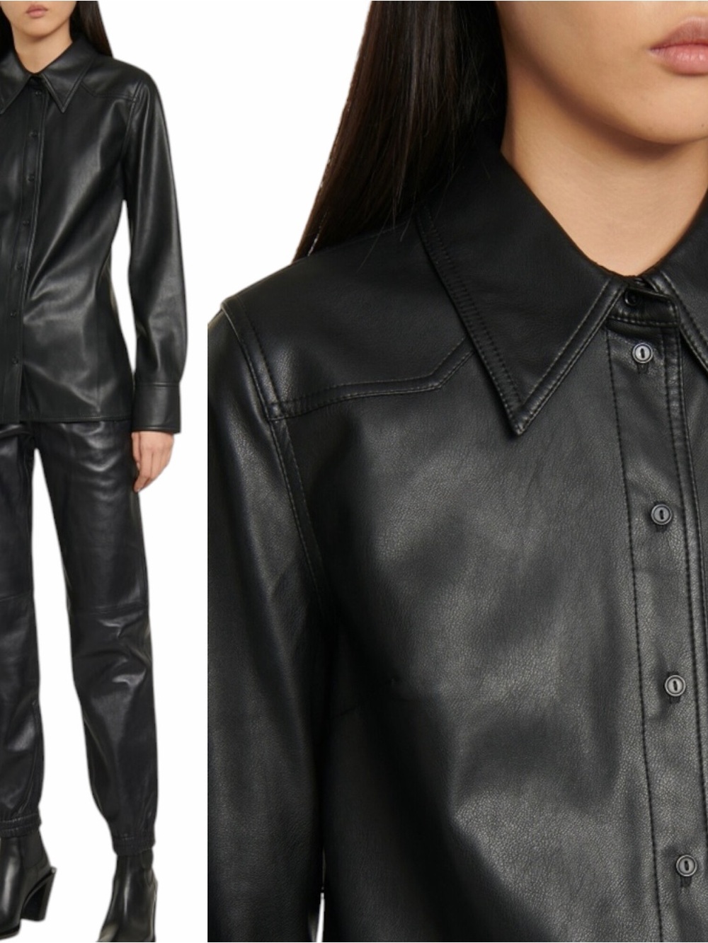 Stand Studio Lamb Leather Shirt Black Juliana Jacket Size 32 US 0 2 Small NWT